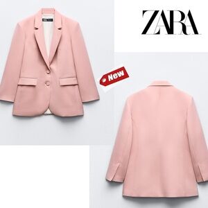 Zara Dusty Rose nude light pink pastel straight cut blazer Sz L NWT New With Tag